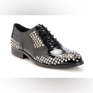 TRUTH OR DARE by MADONNA Studded Spiked Black White Patent Loafers Punk Biker